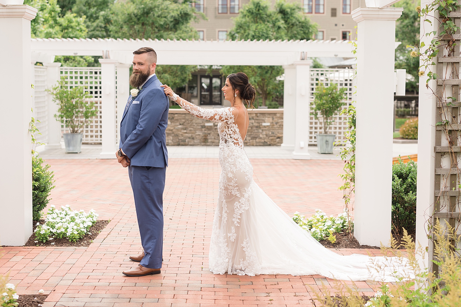 bride and groom first look