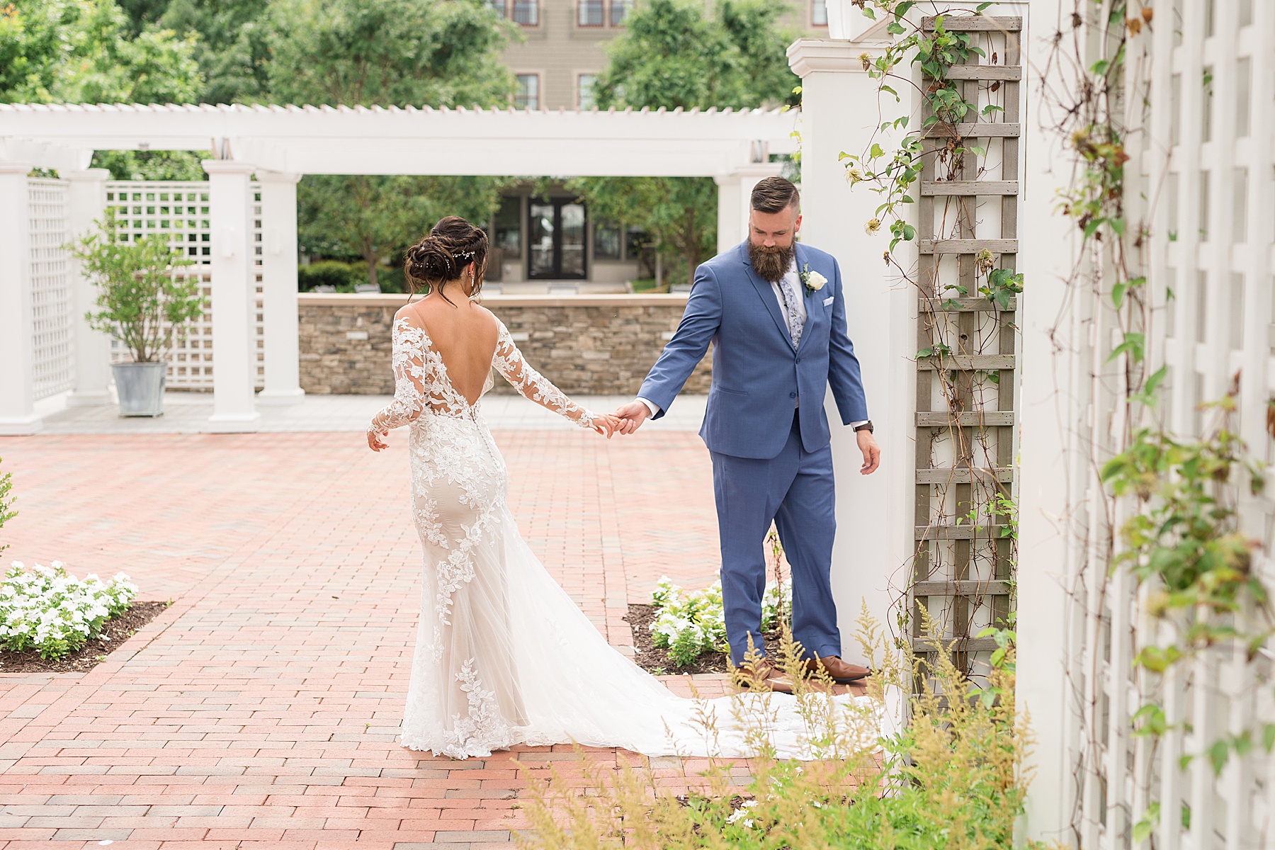 bride and groom first look