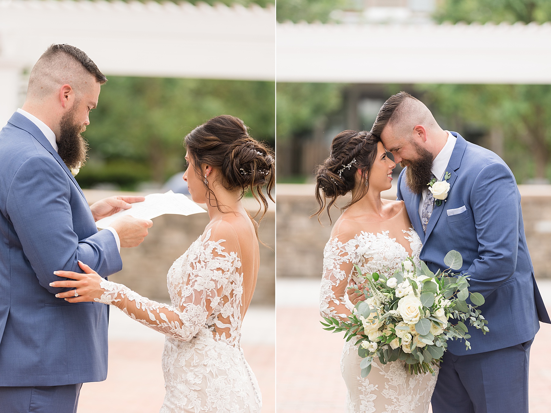 groom reading vows after first look