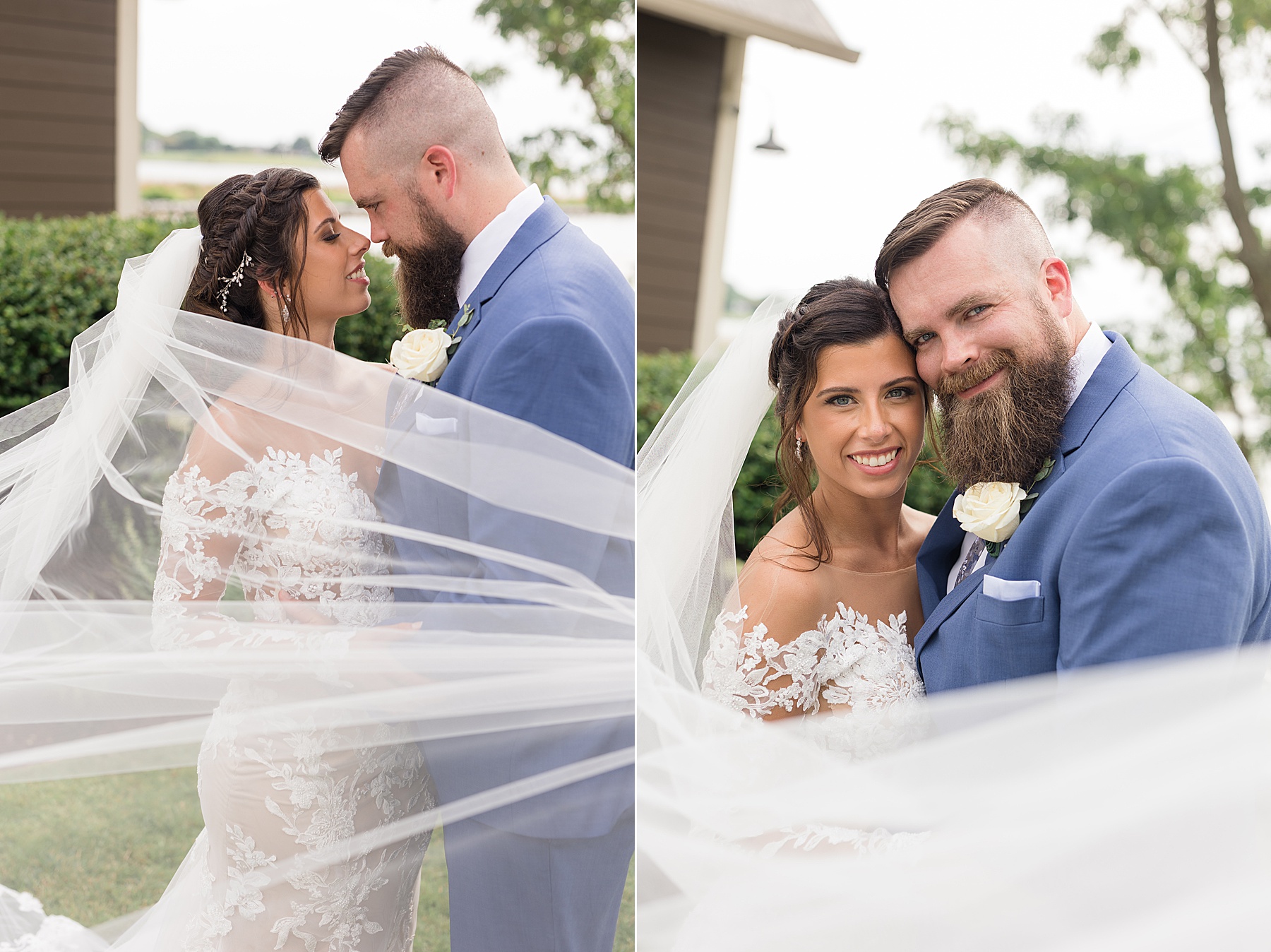 bride and groom veil portrait