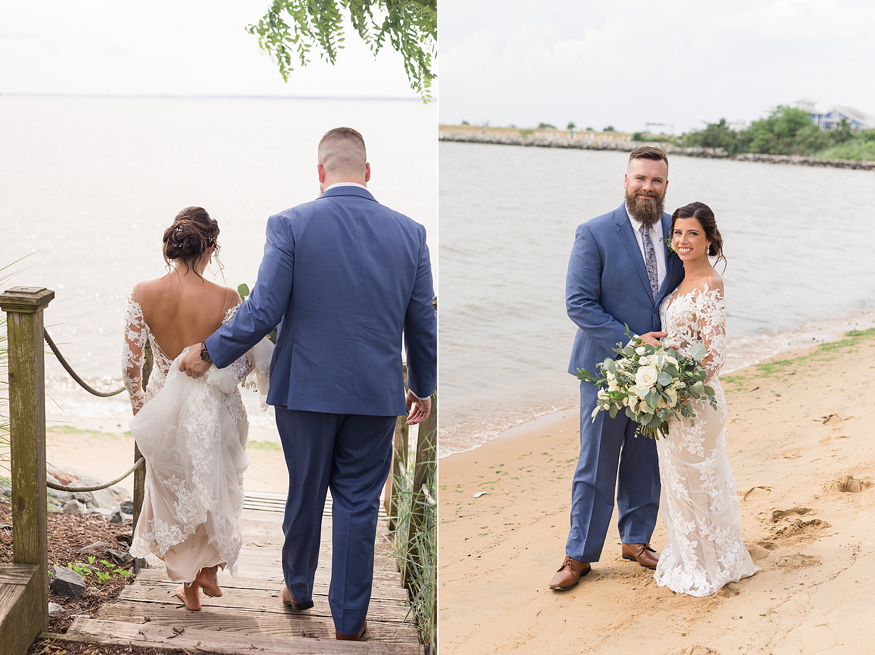 bride and groom beach portrait