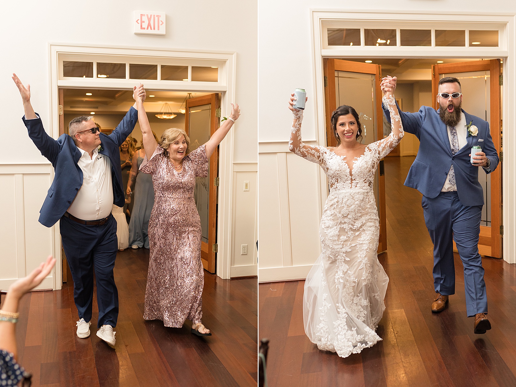 bride's parents and couple enter reception