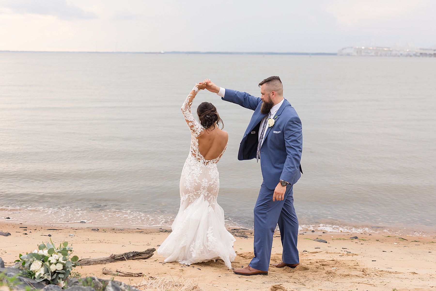 bride and groom spin portrait