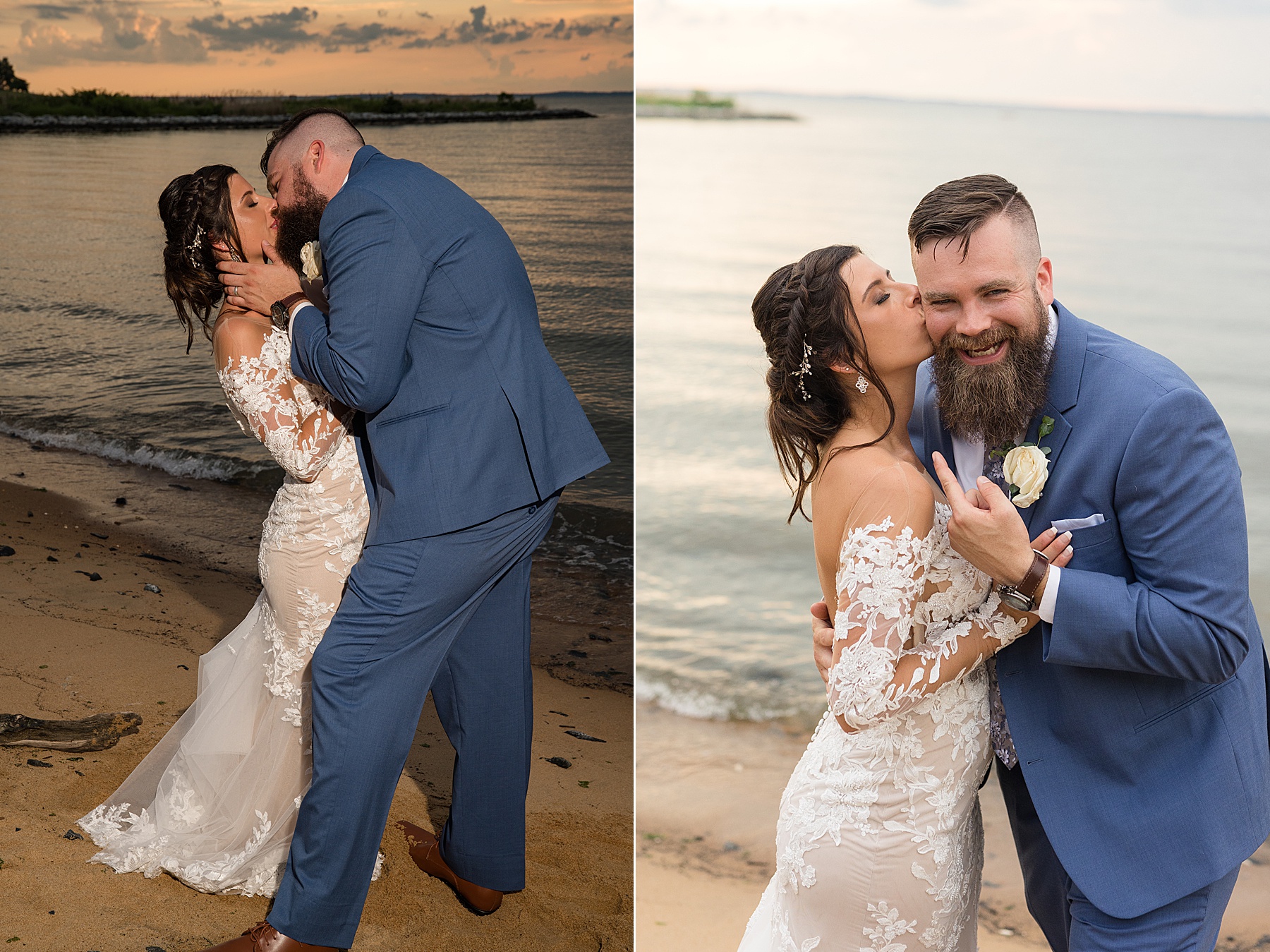 bride and groom portrait on beach