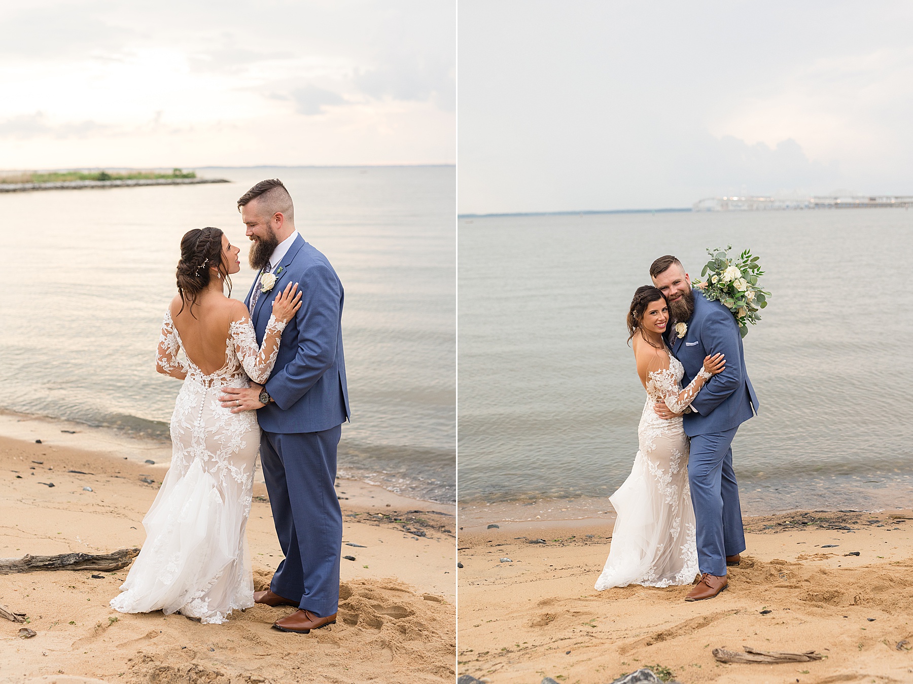 bride and groom portrait on beach