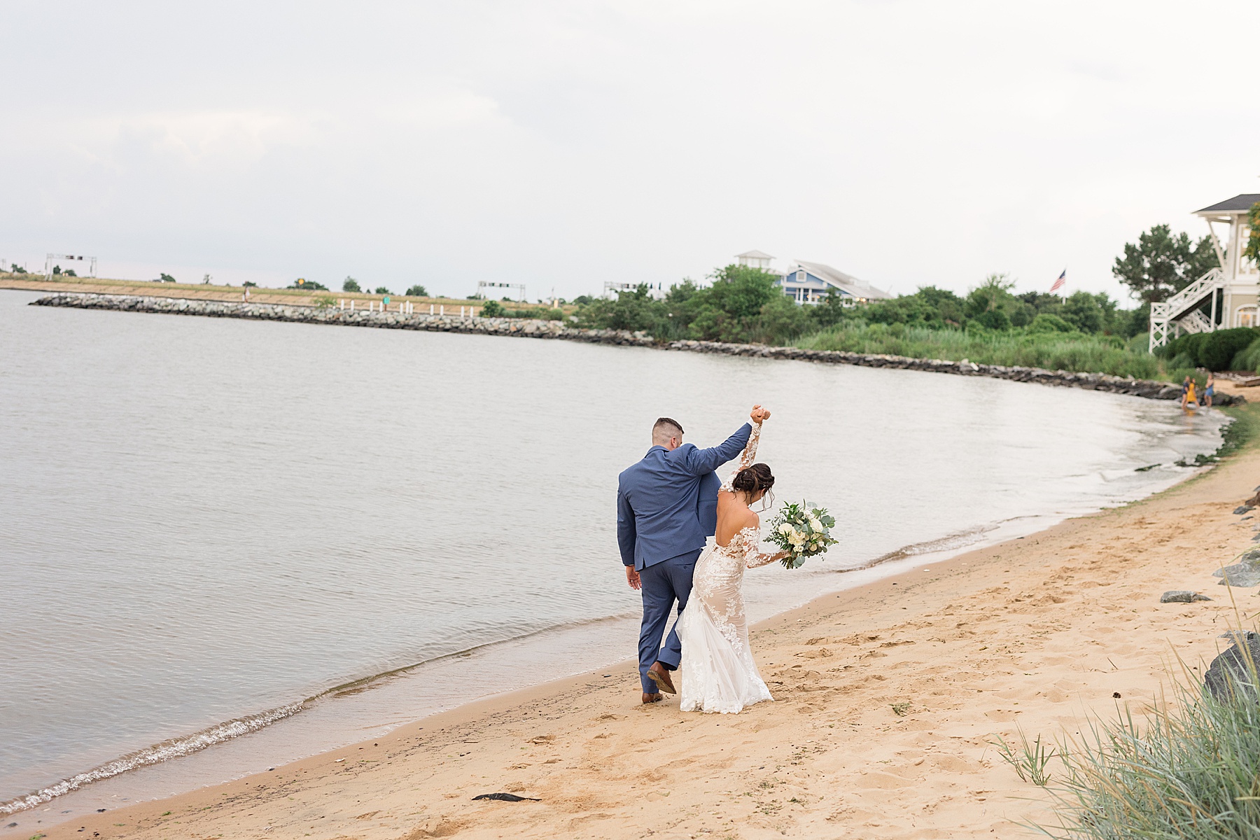 bride and groom portrait on beach