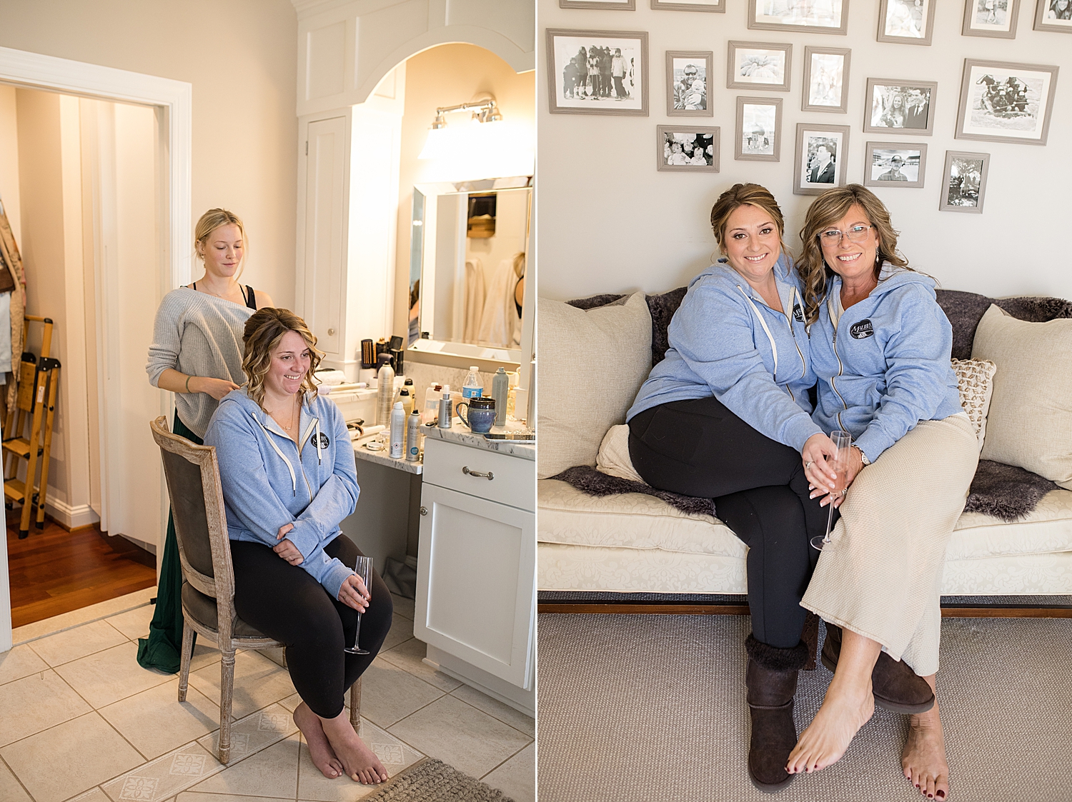 bride getting ready with mom