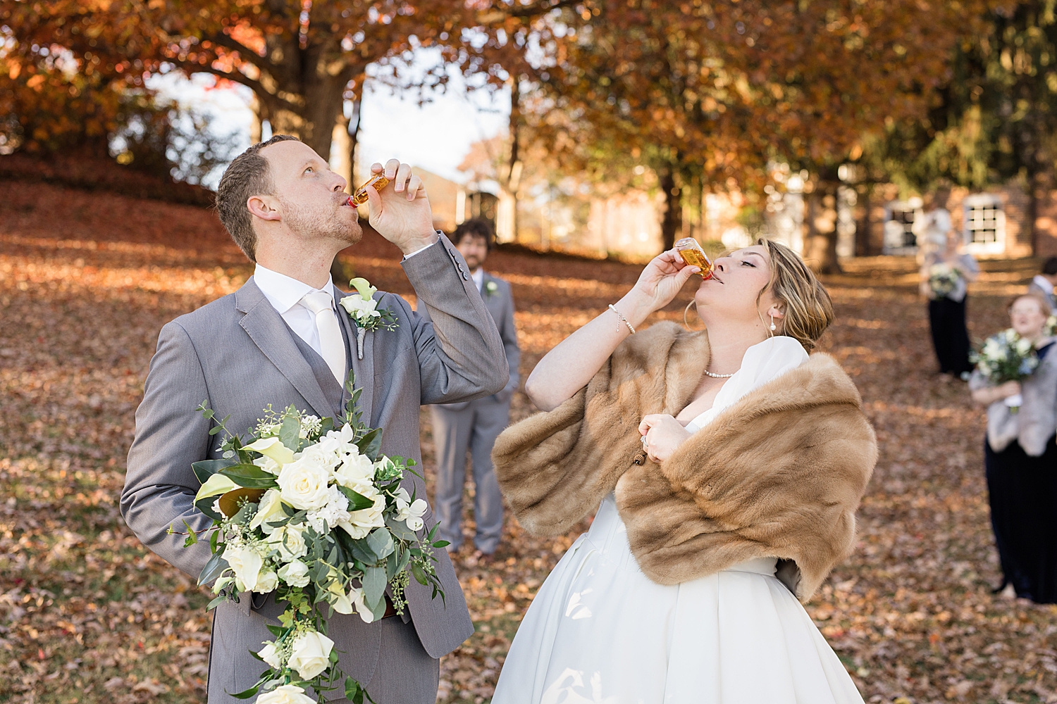 couple portrait november foliage taking shot