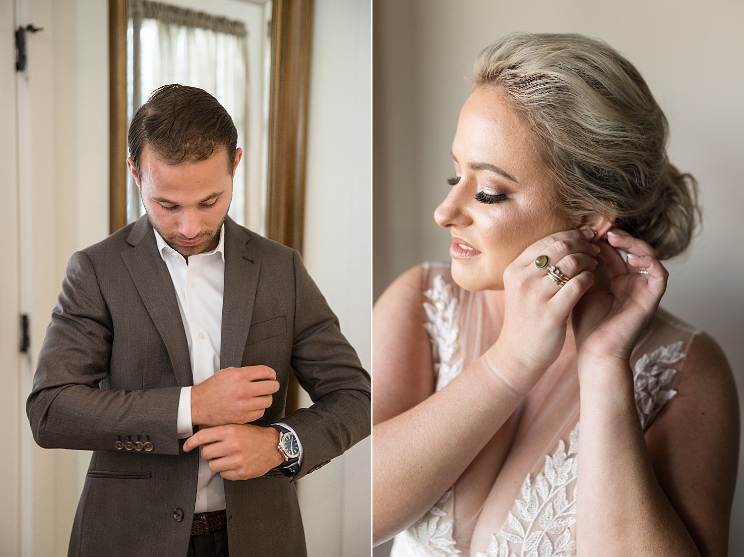 bride and groom getting ready