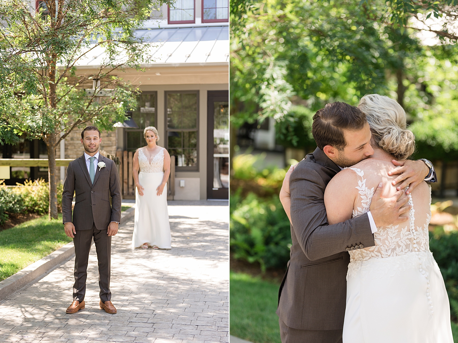 bride and groom first look chesapeake bay beach club inn courtyard