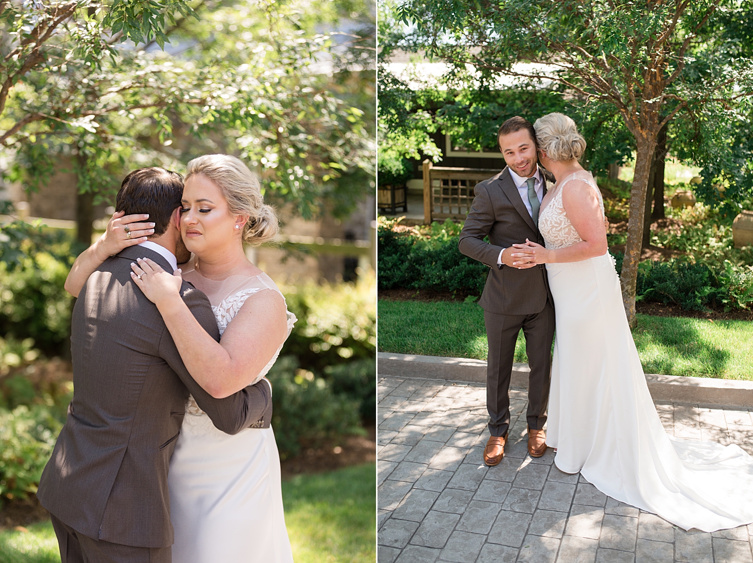 bride and groom first look chesapeake bay beach club inn courtyard