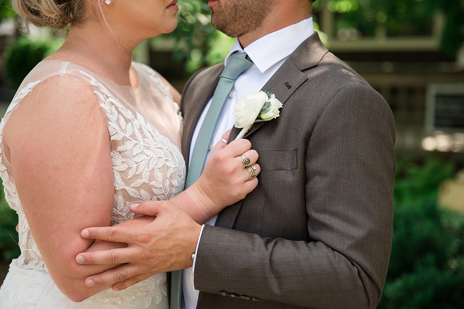 wedding couple portrait close up on arms