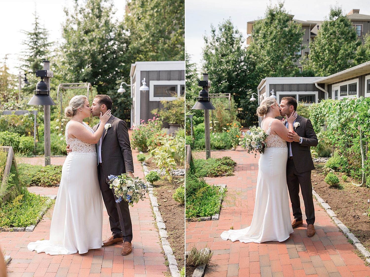 bride and groom portrait kissing