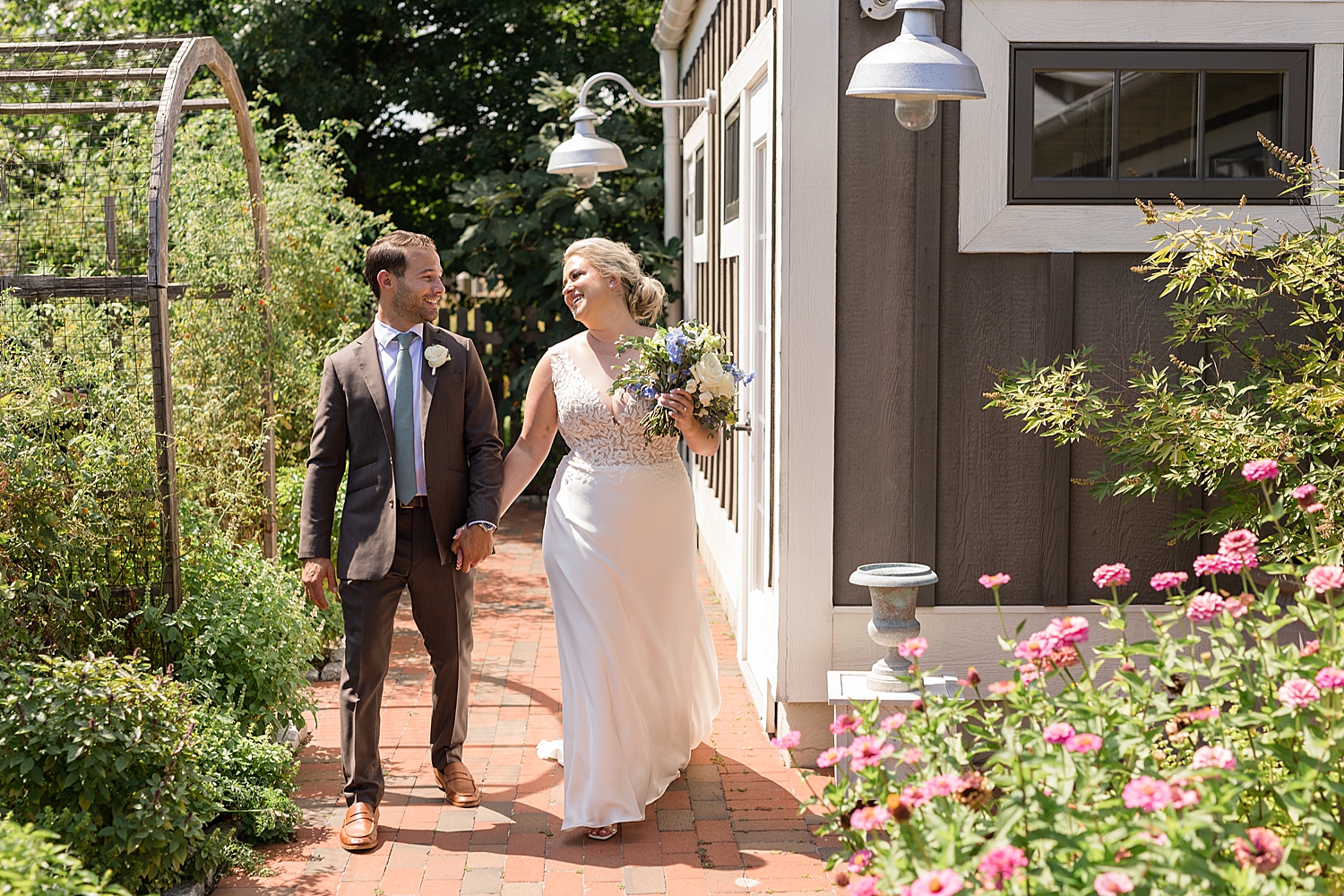 bride and groom portrait walking