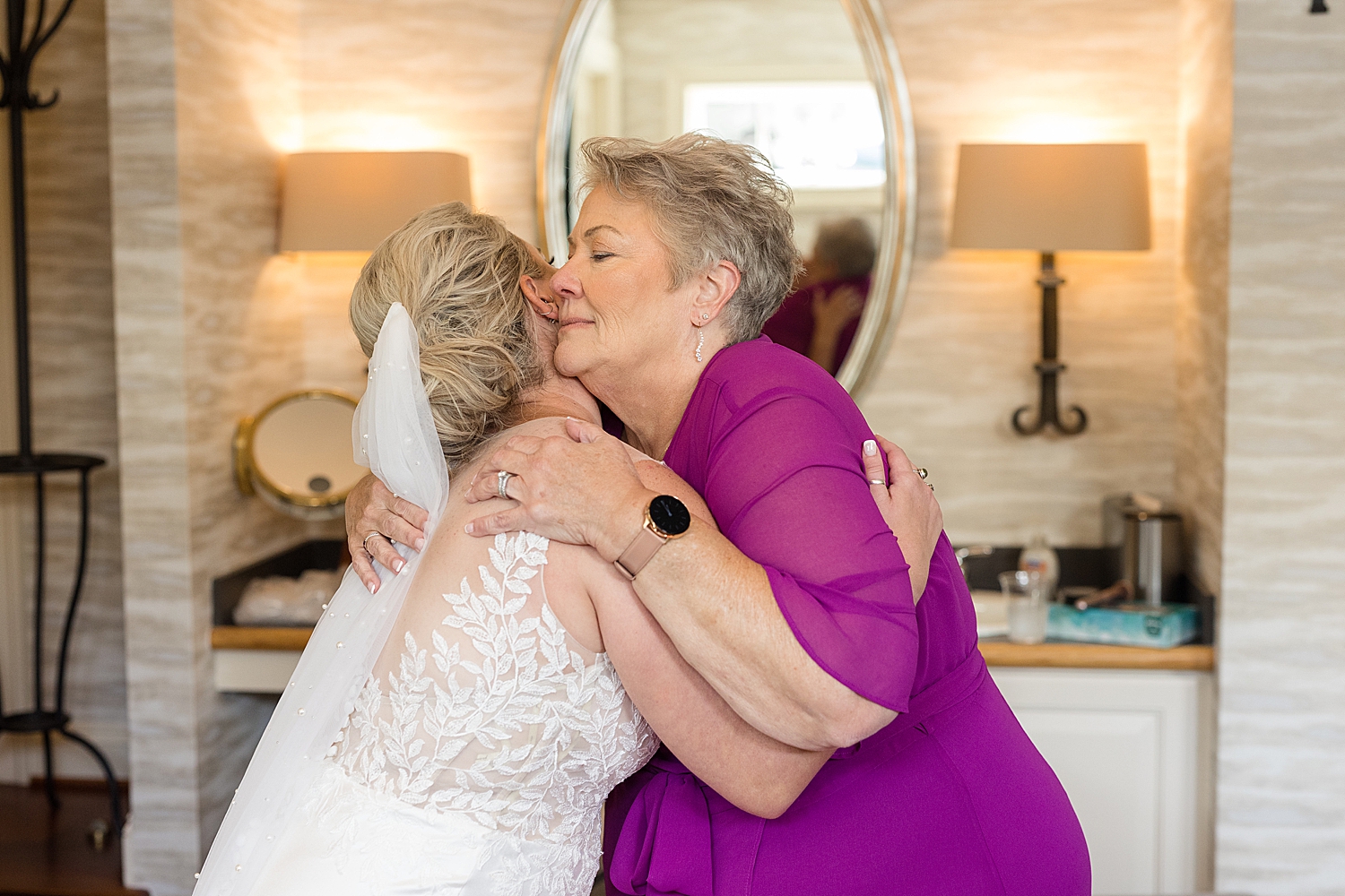 bride hugging family