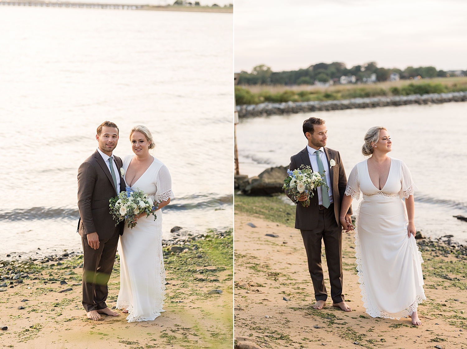 bride and groom portrait sunset beach