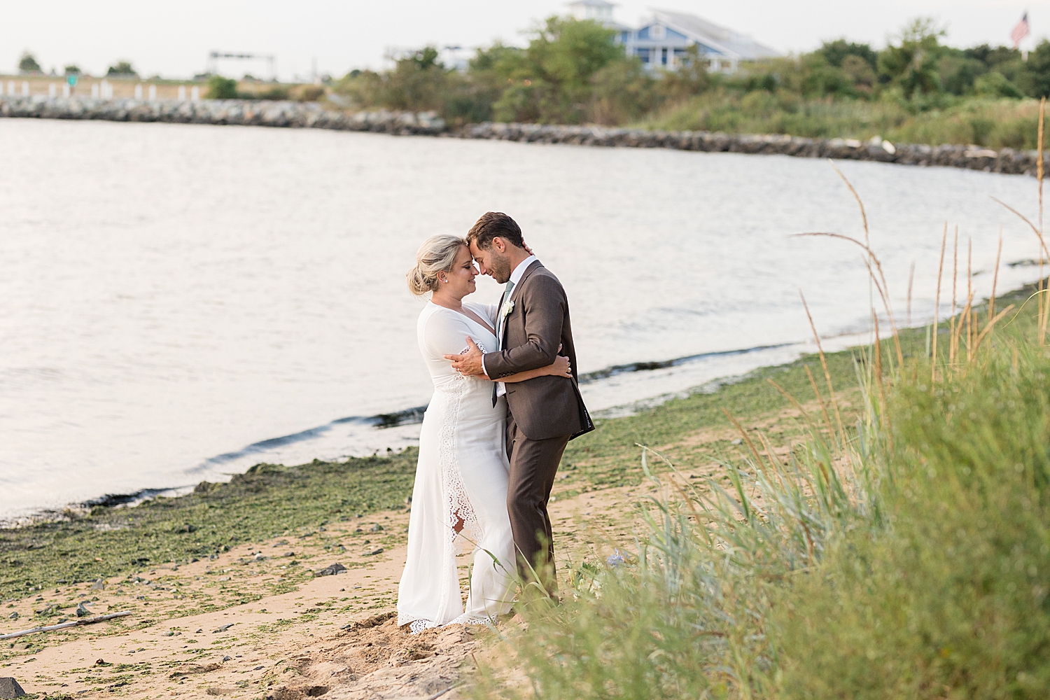 bride and groom portrait sunset beach