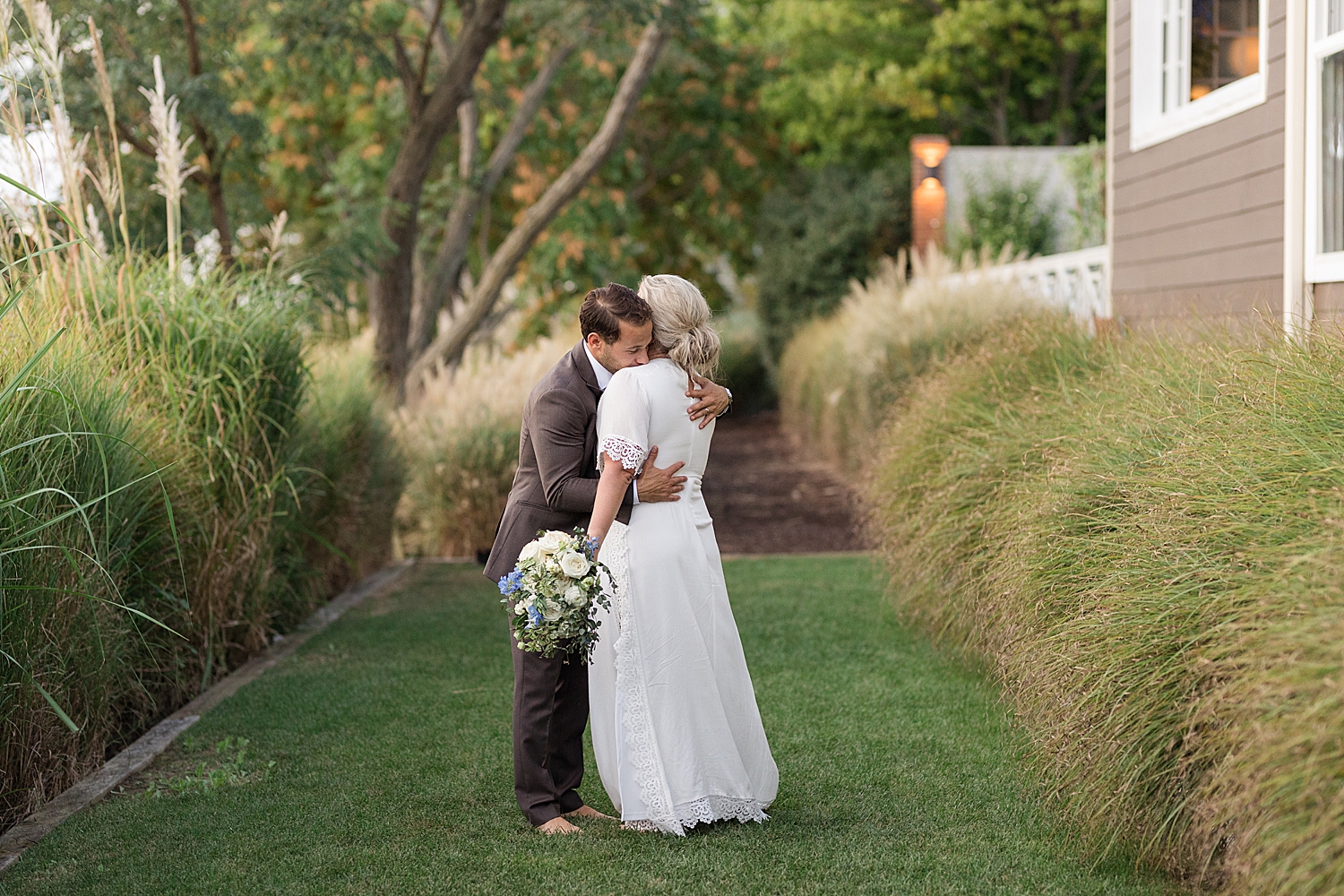 bride and groom portrait sunset