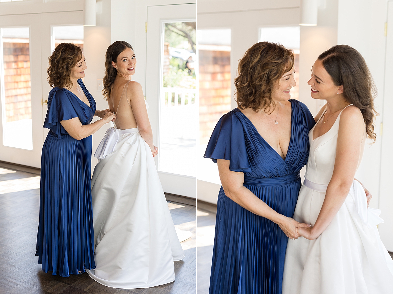 bride and her mom getting ready