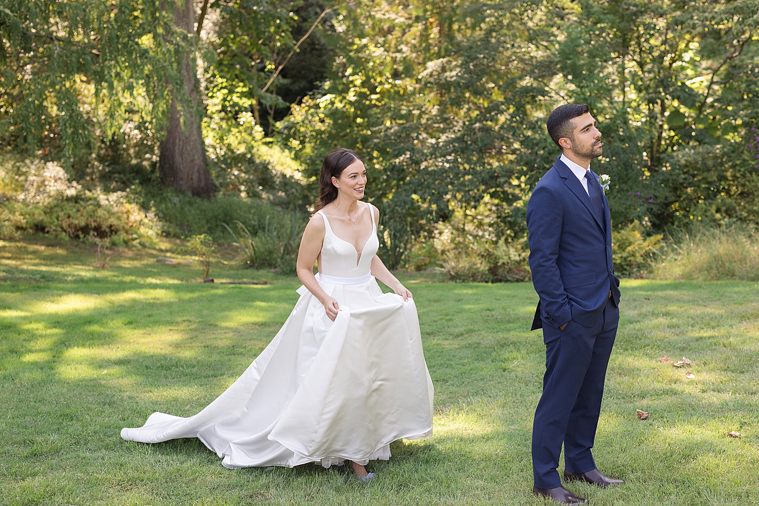 bride and groom first look