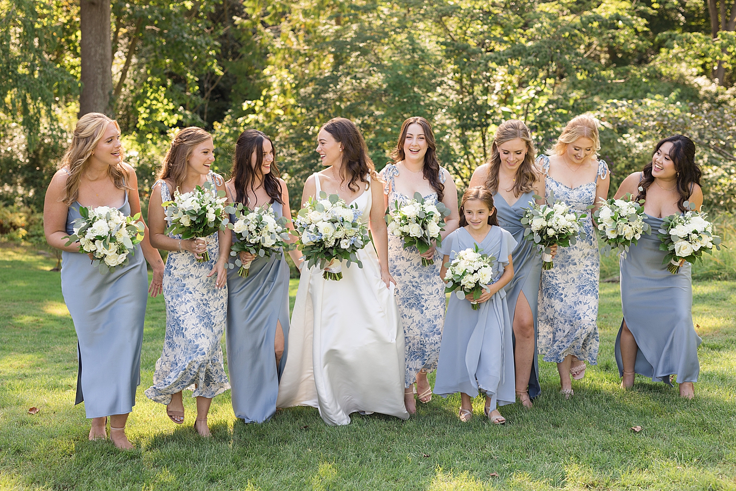 bride and bridesmaids walking