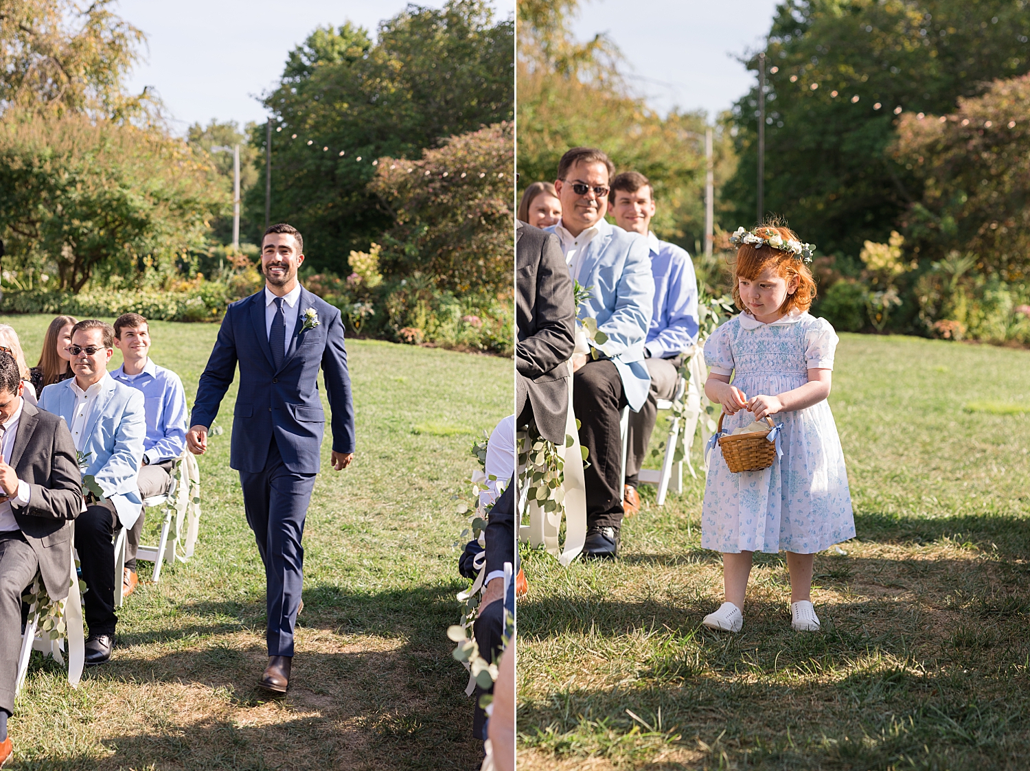 groom and flower girl walk down aisle