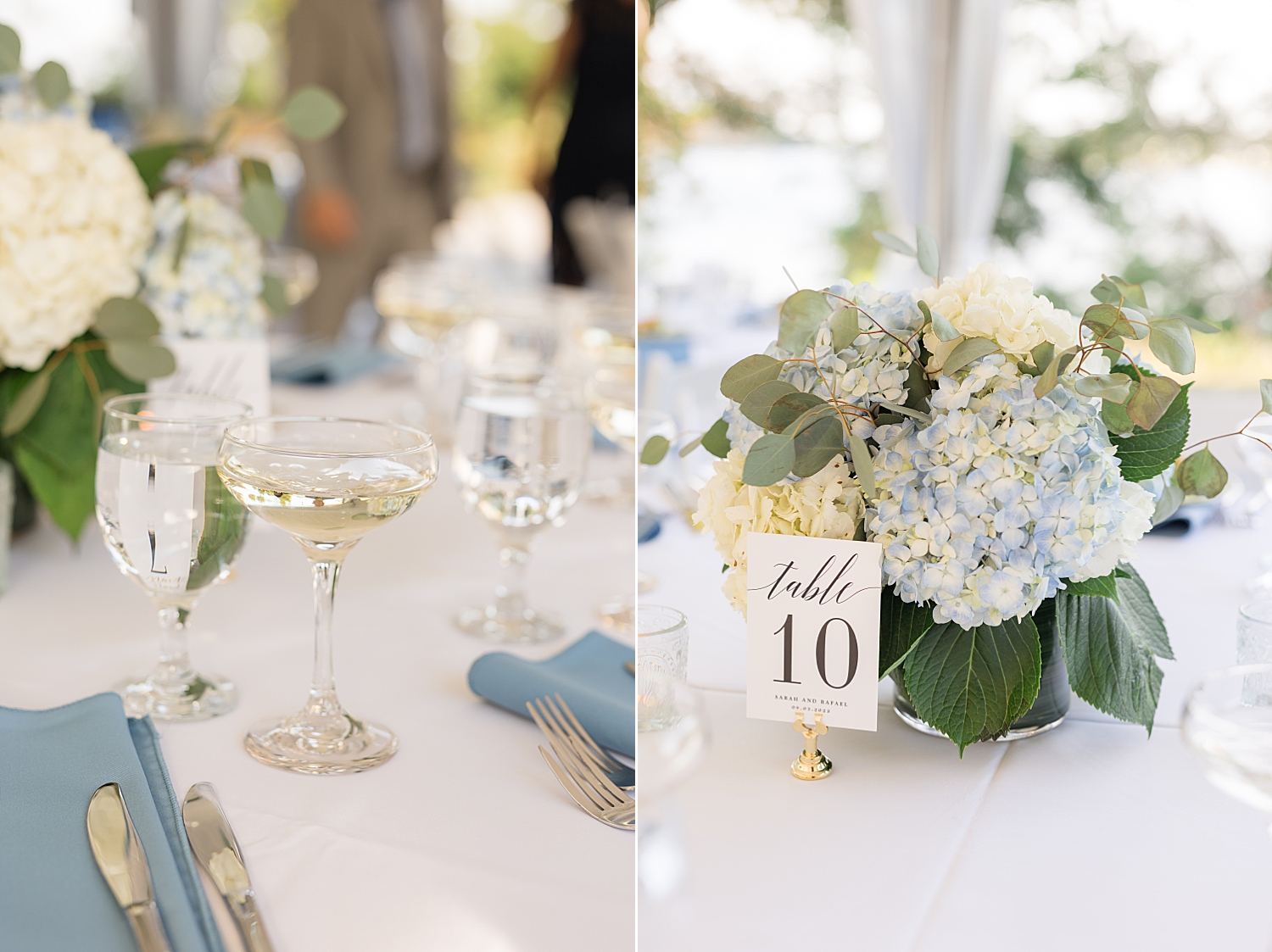 tented reception blue table details