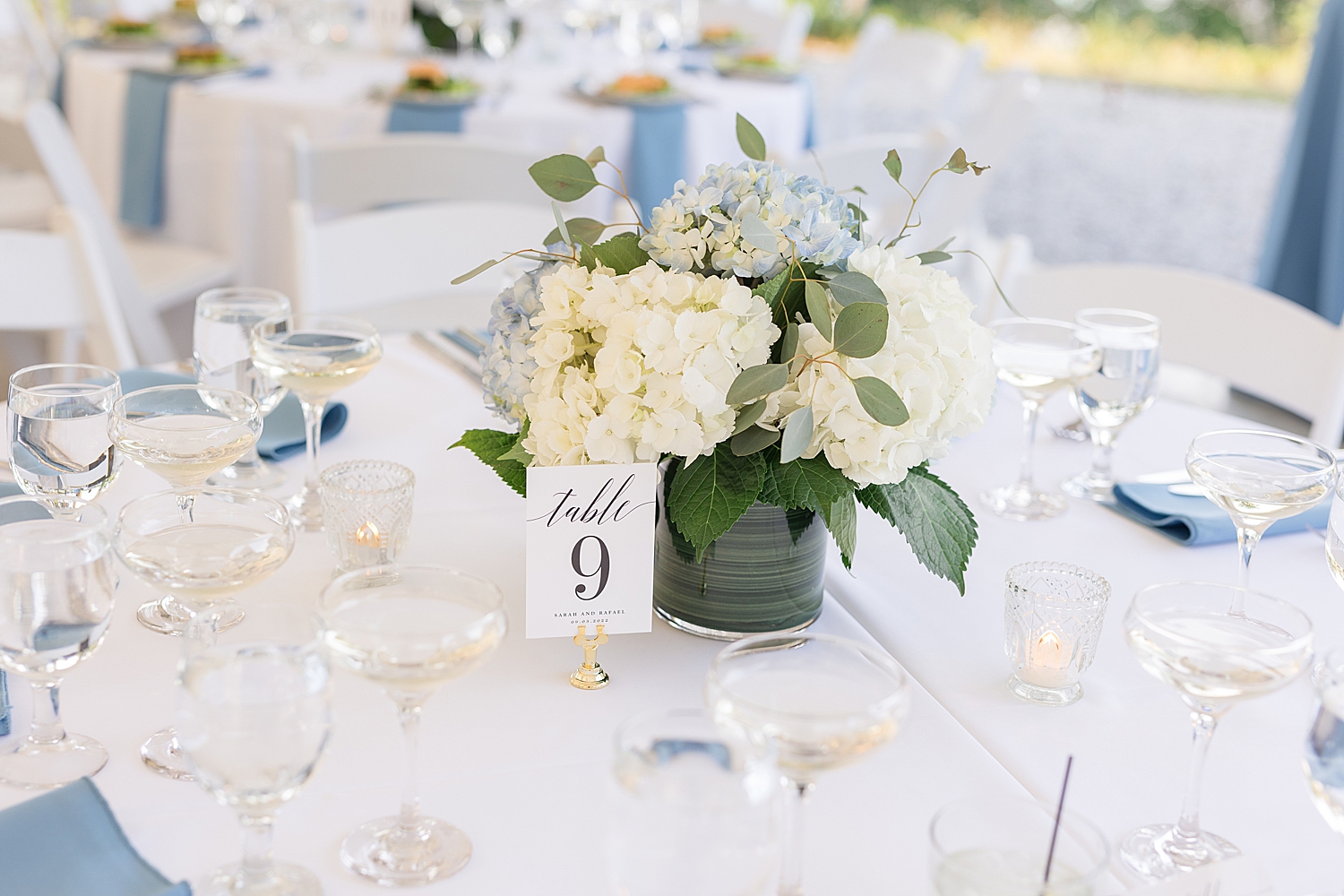 tented reception blue table details