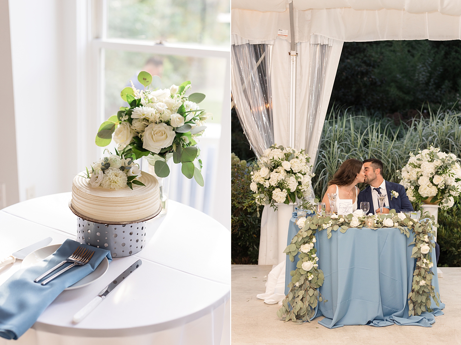 wedding cake couple kissing at sweetheart table