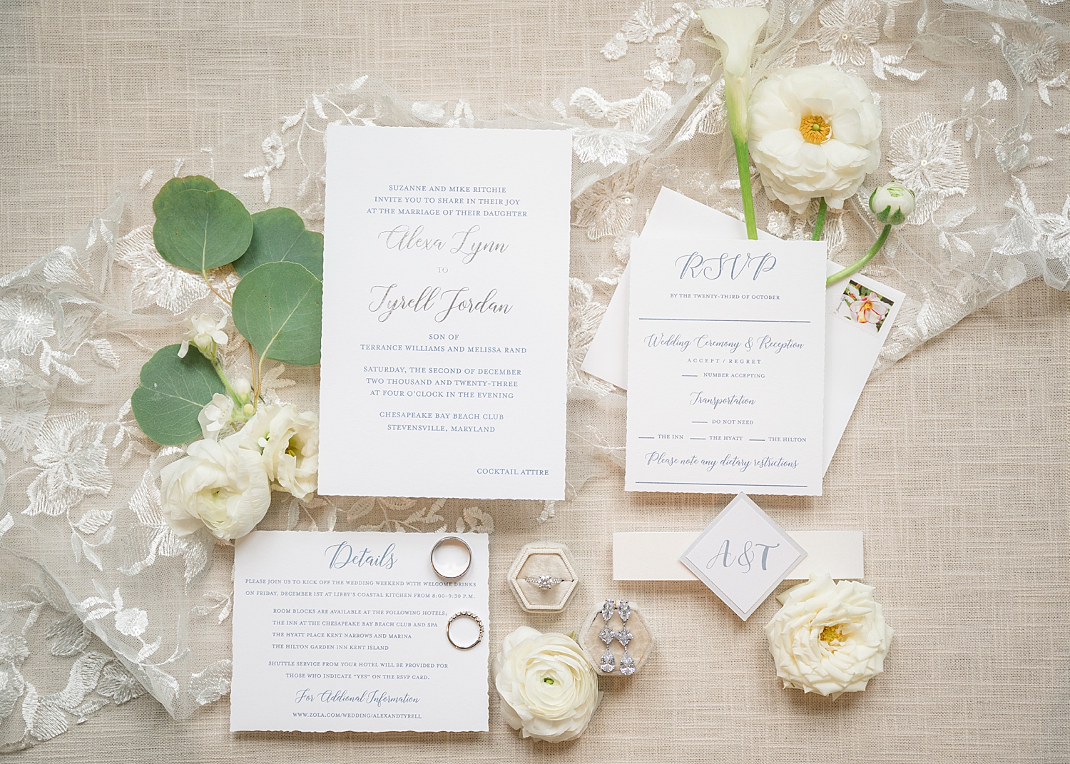 wedding detaills invitation suite florals white