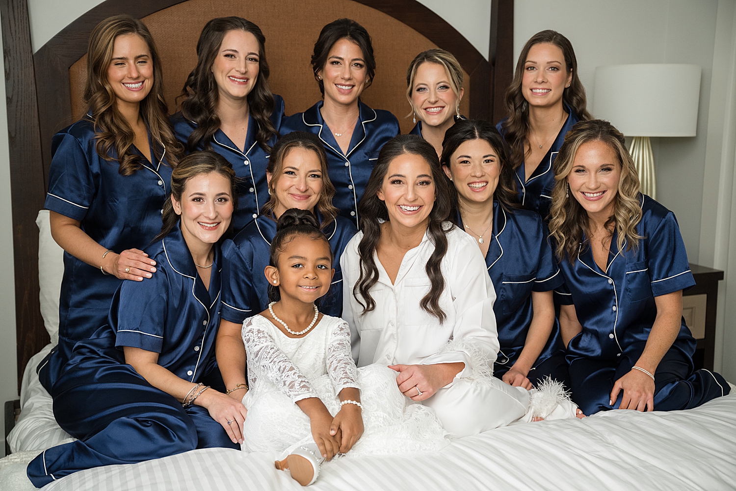 bride and bridesmaids in matching pjs