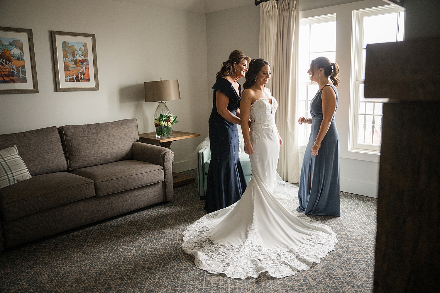 bride getting dressed