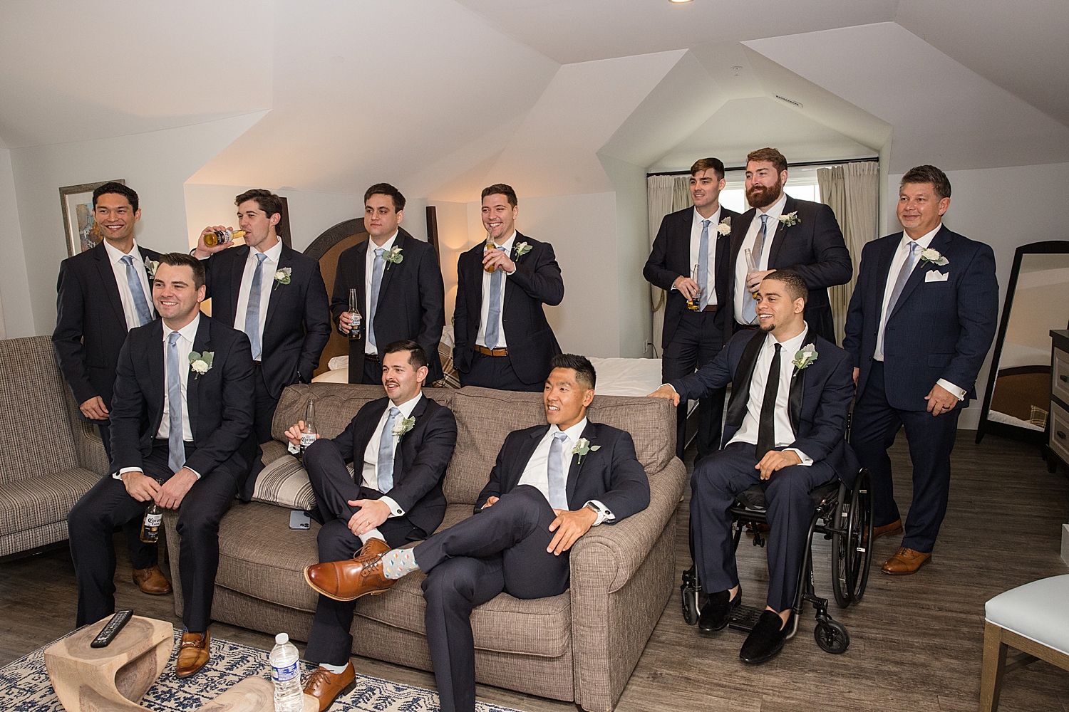 groom and groomsmen hanging out