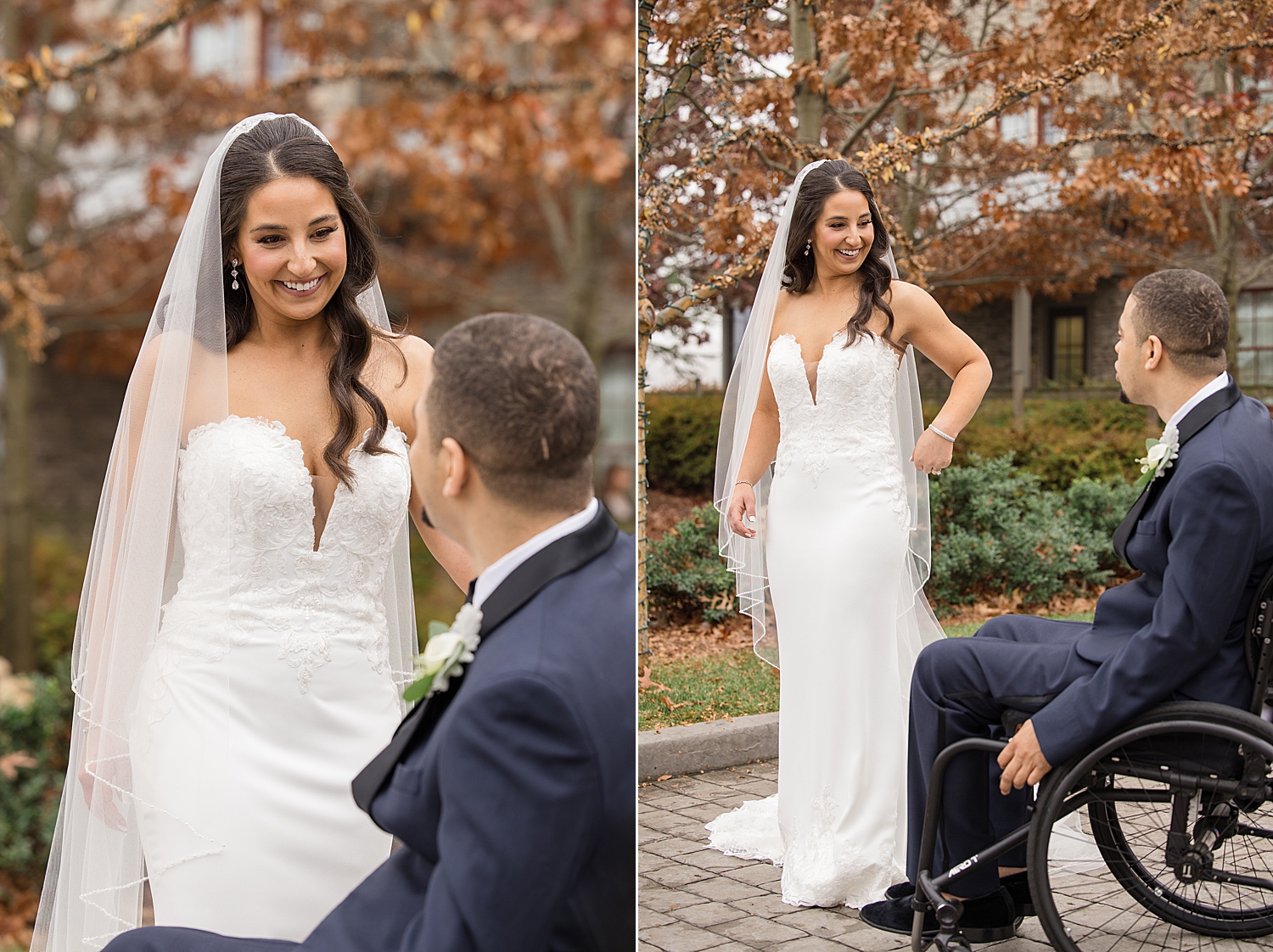 bride and groom first look courtyard