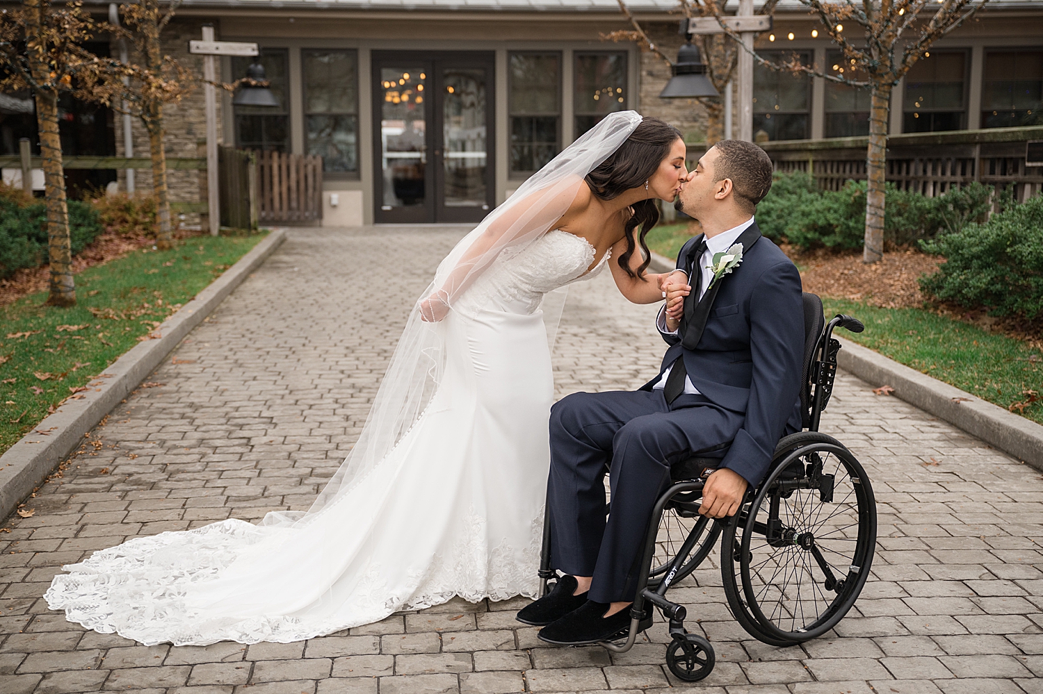 bride and groom first look courtyard