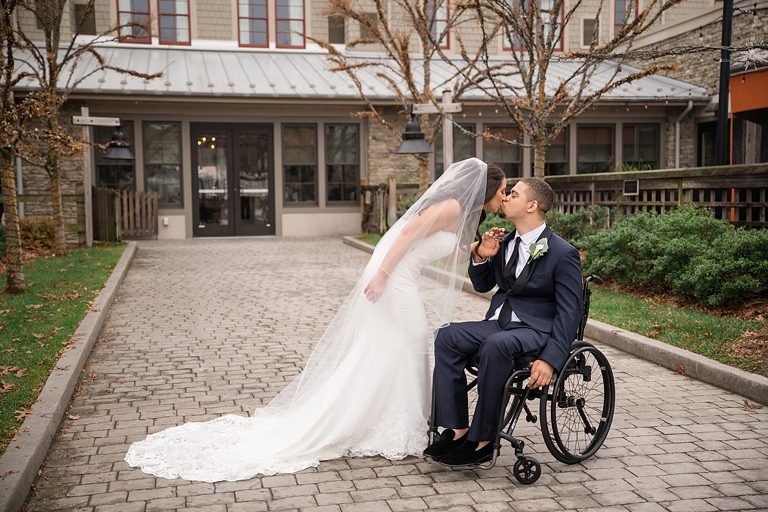 bride and groom first look courtyard