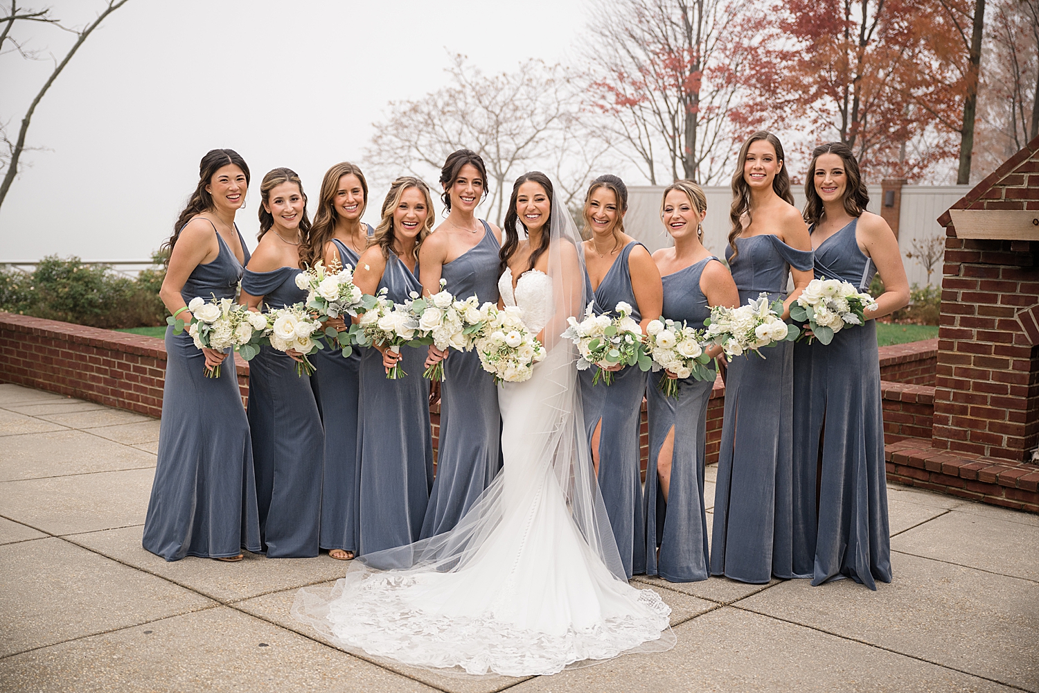 bride and bridesmaids at beach club