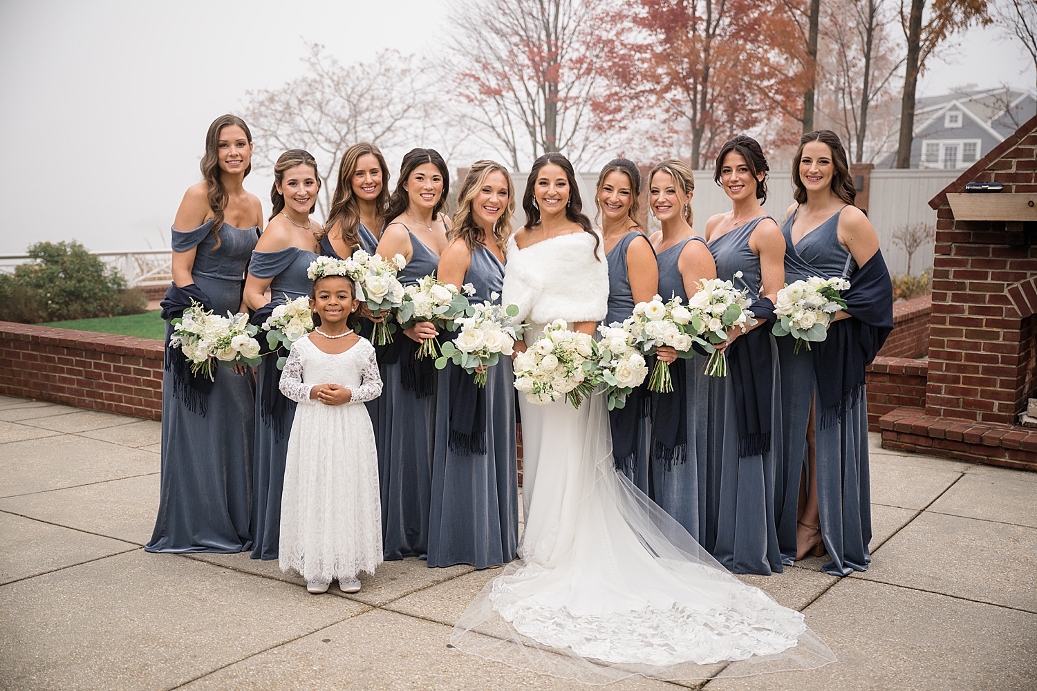 bride and bridesmaids at beach club