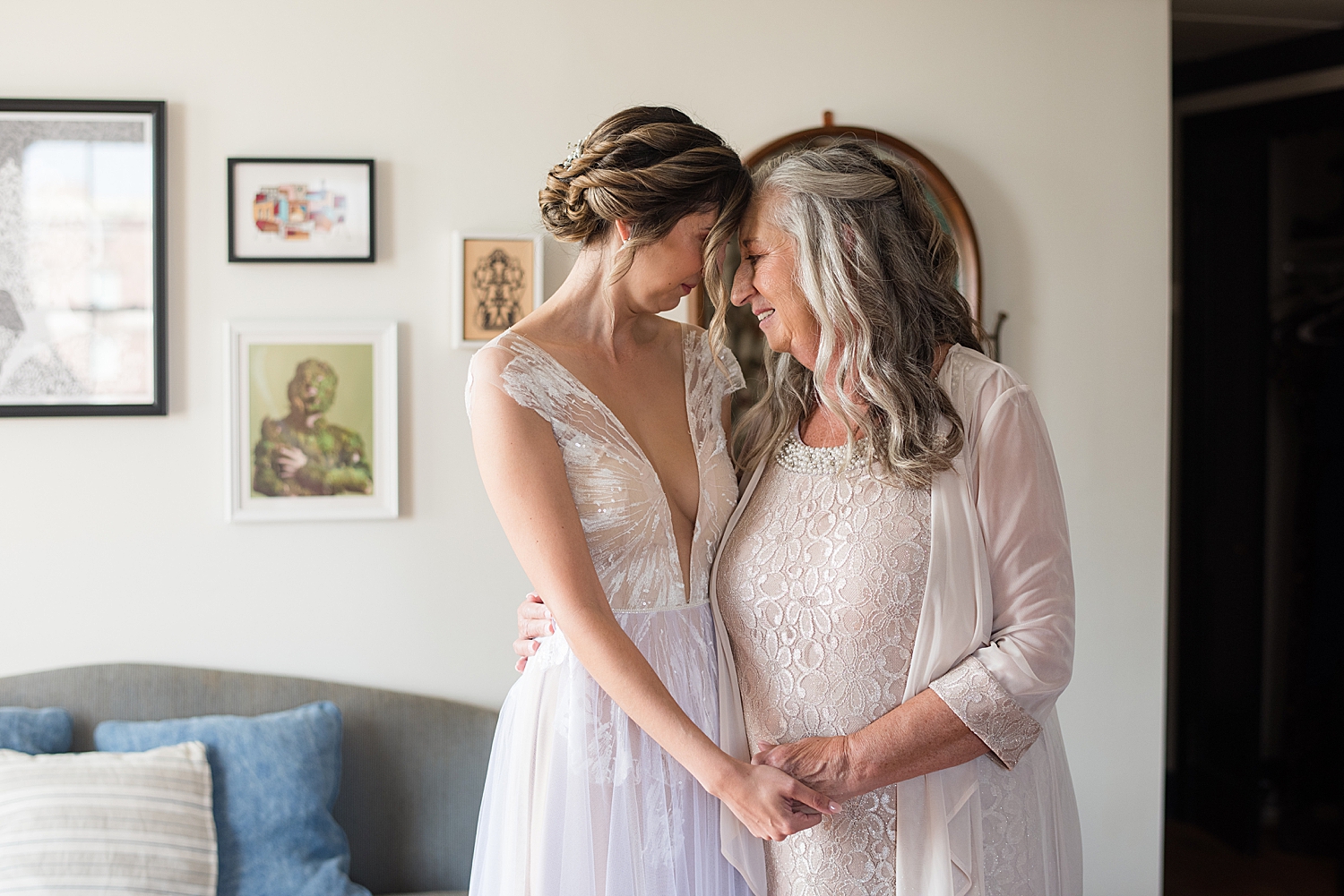 bride and her mom embrace