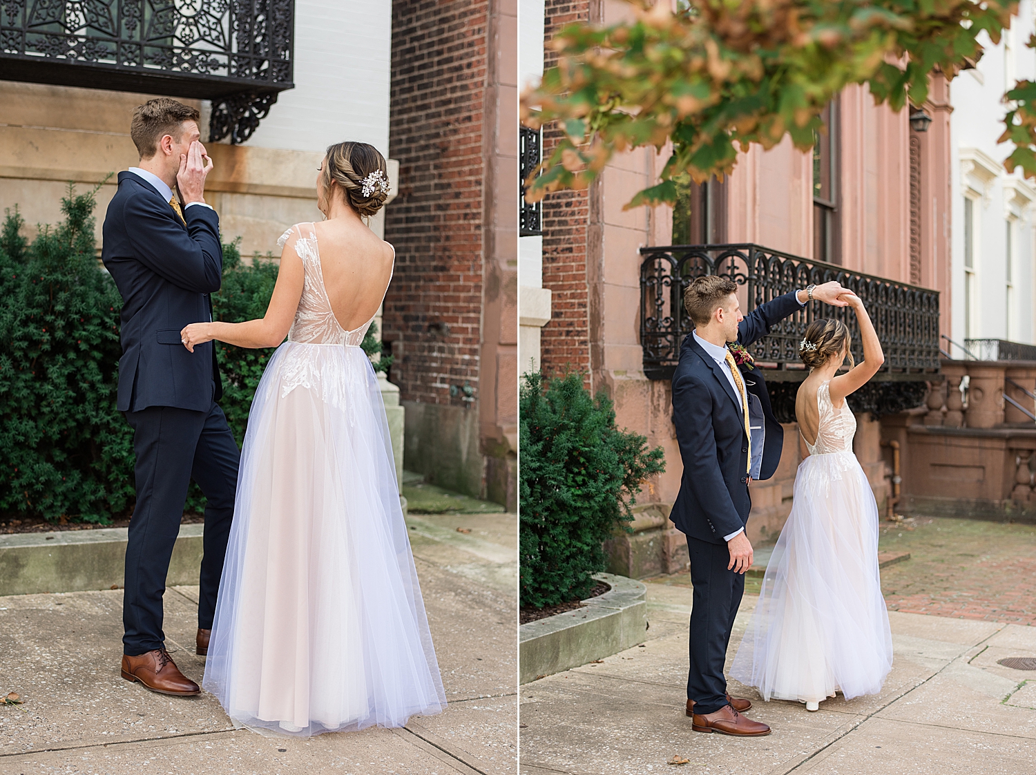 bride and groom first look baltimore spin