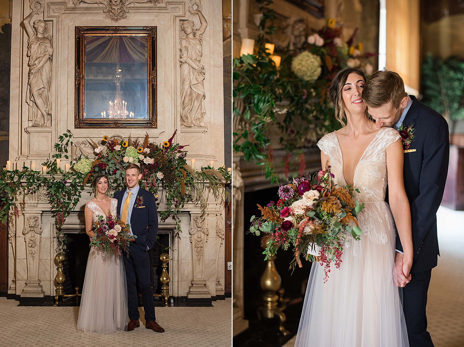 bride and groom portrait fireplace belvedere