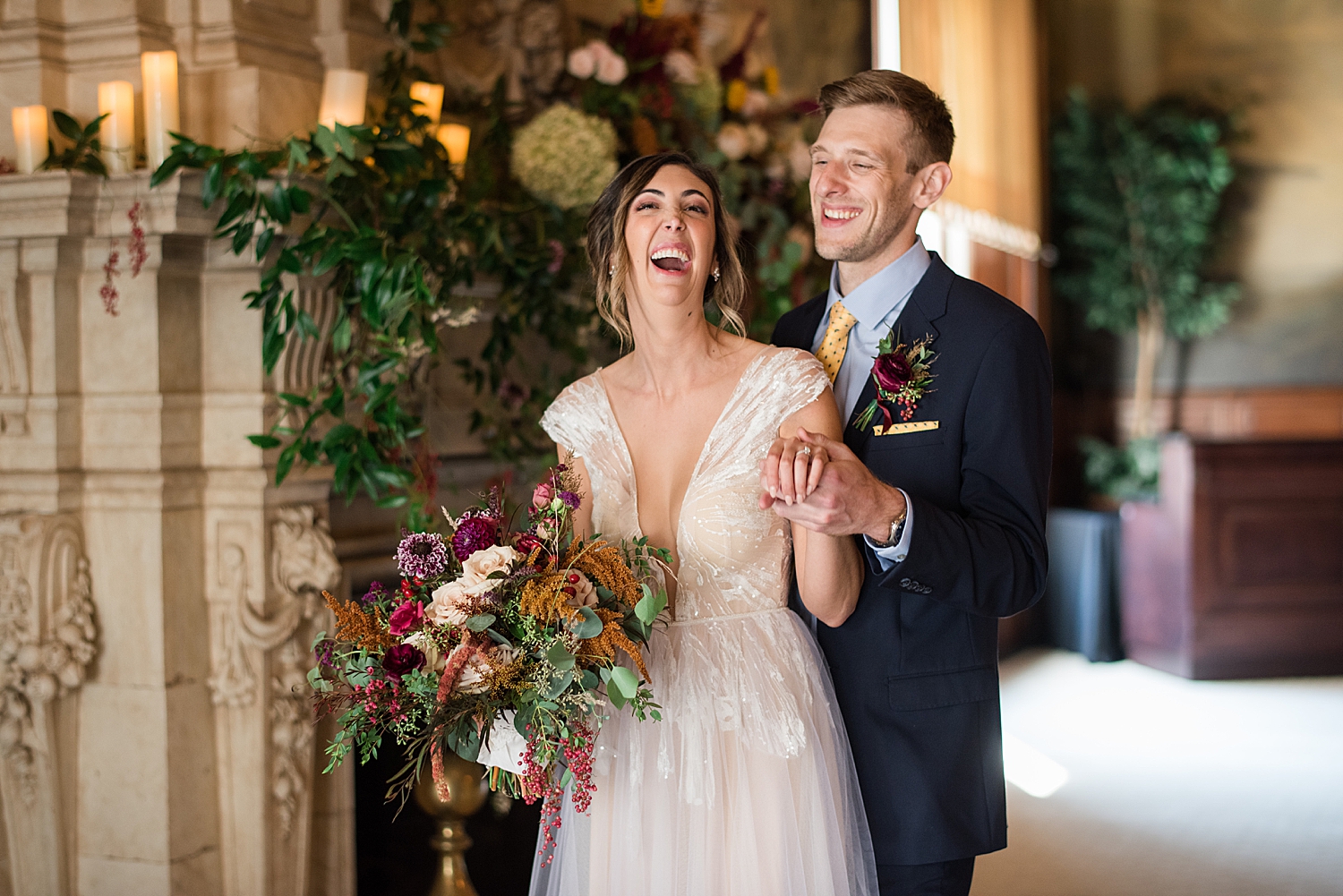 bride and groom portrait fireplace belvedere