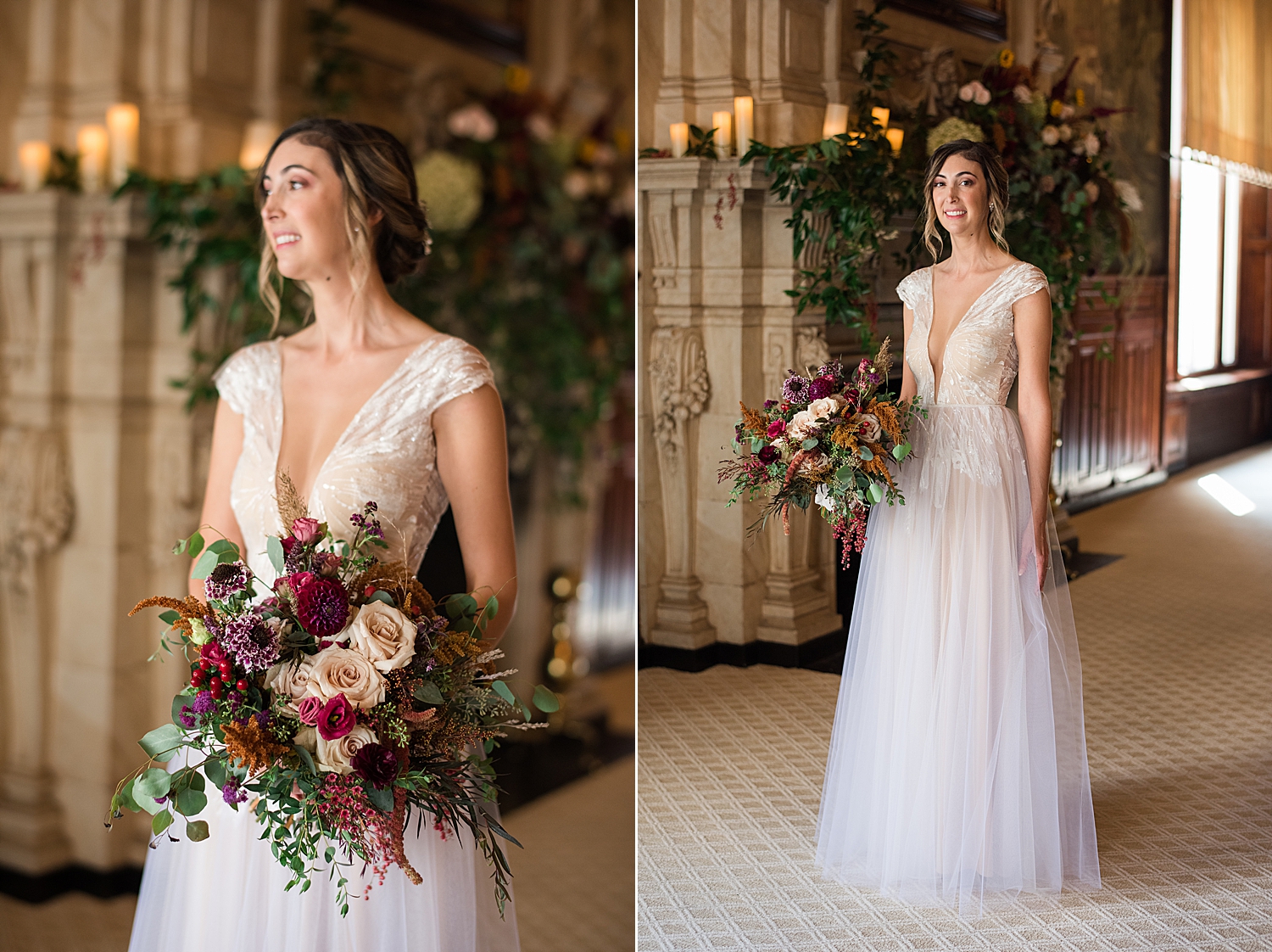 bridal portrait fireplace belvedere