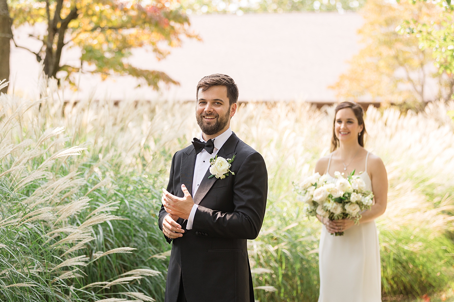 bride and groom first look