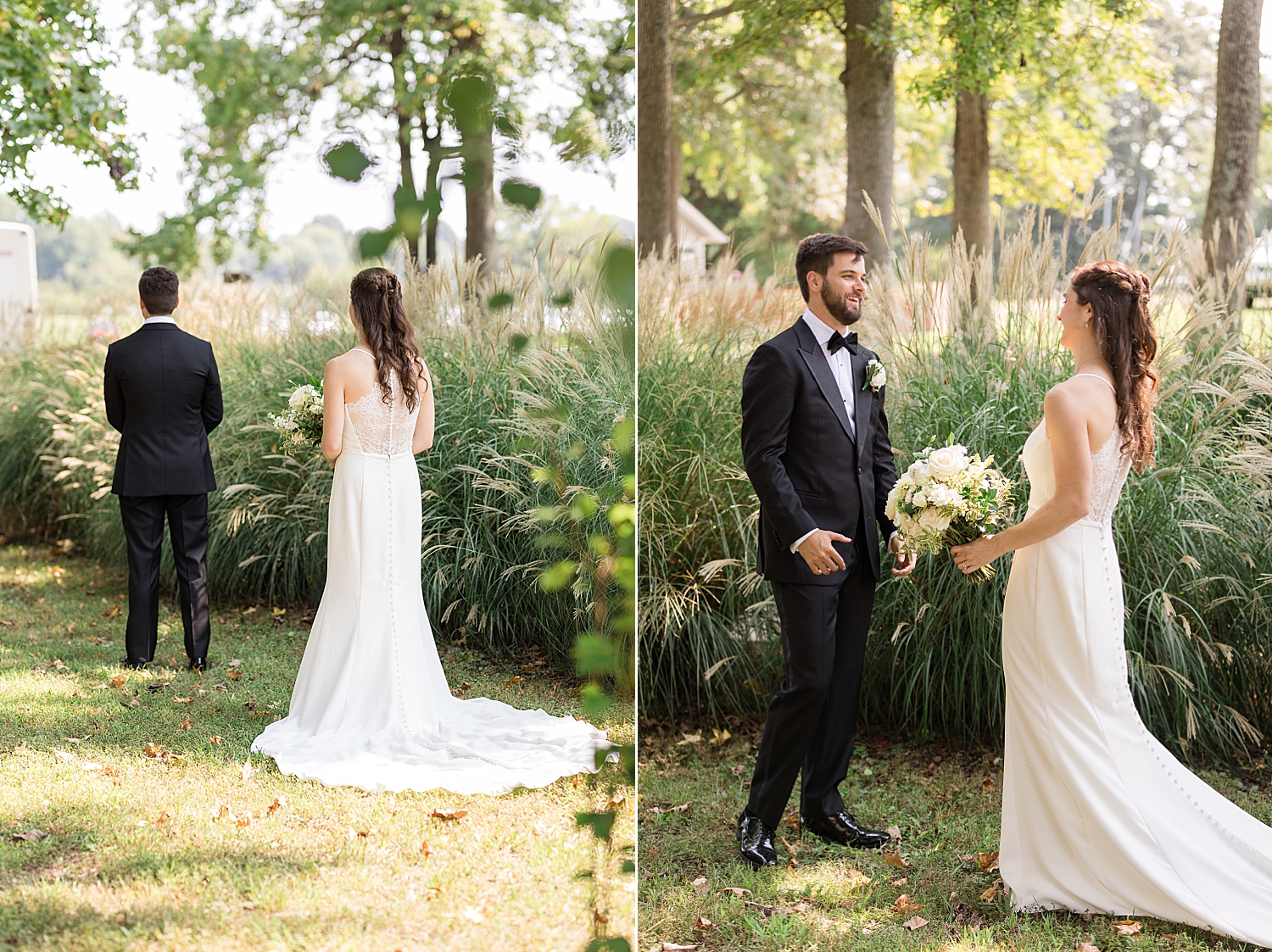 bride and groom first look