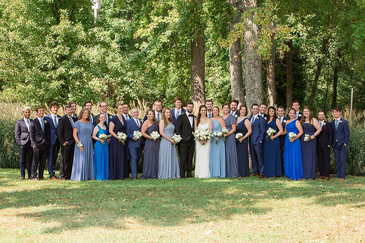 full large wedding party blue