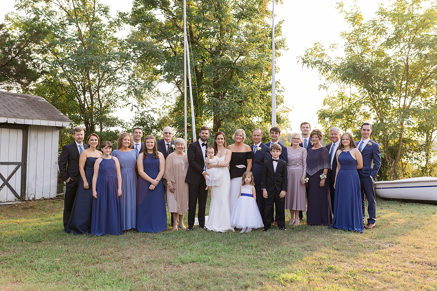 bride and groom with family