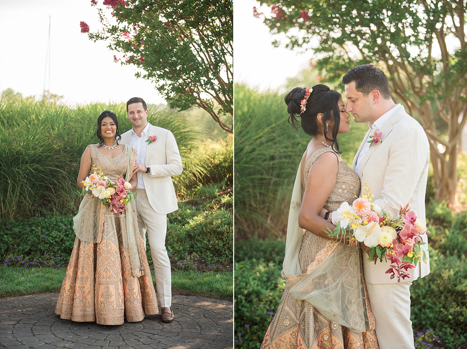 bride and groom couple portrait garden