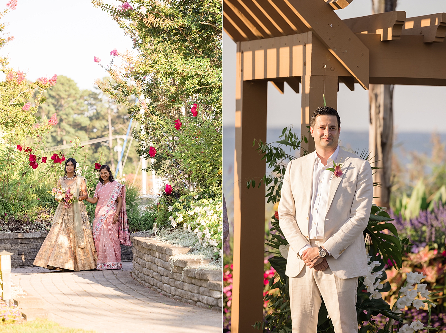 bride entering wedding ceremony groom smiling