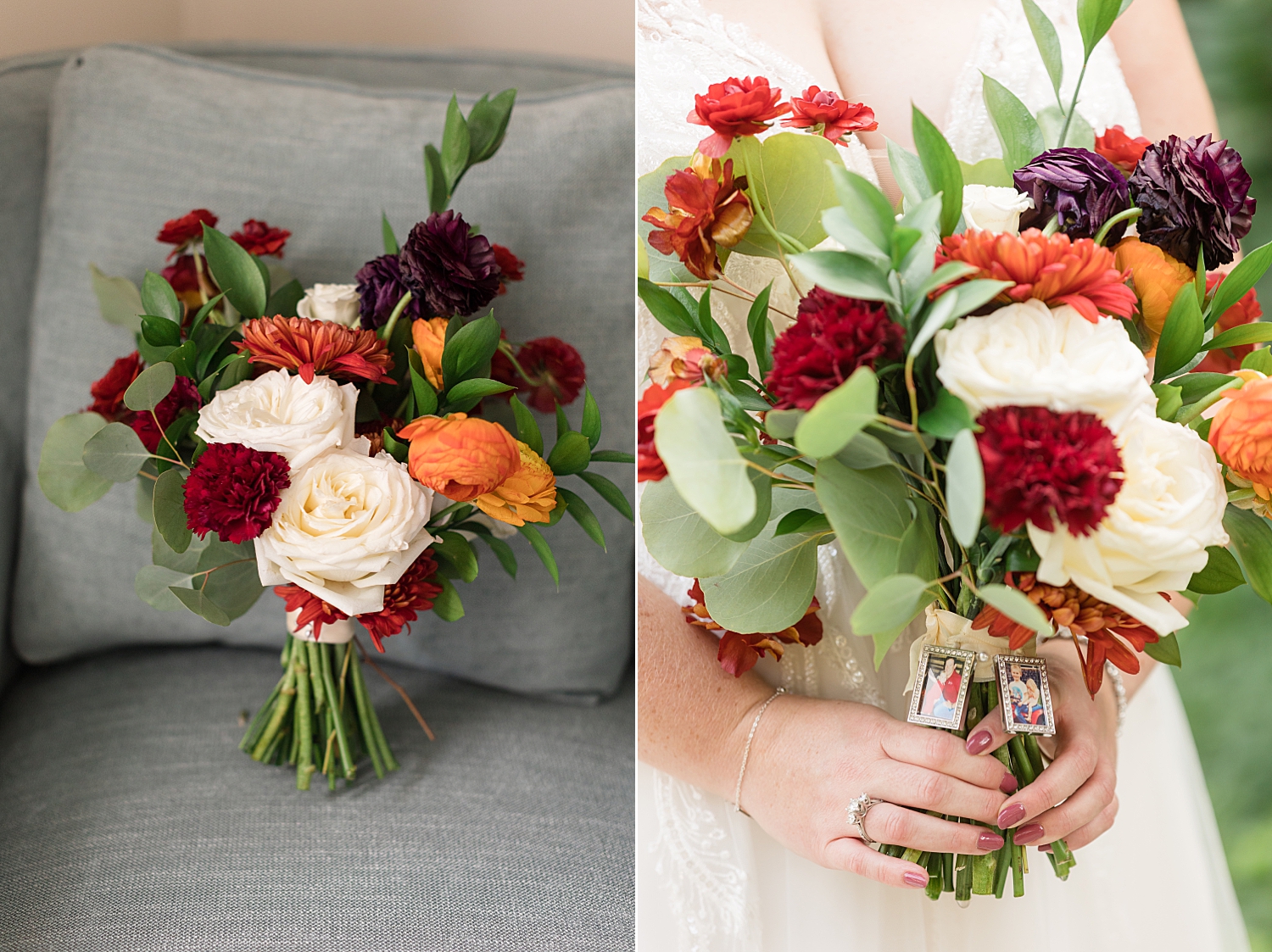 bridal bouquet fall red orange blooms